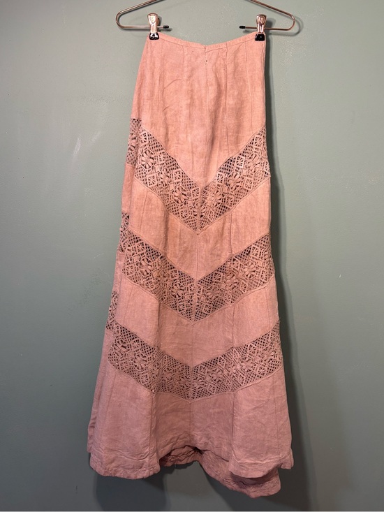 Vintage Dresses & Skirts - Antique Edwardian Off White Linen Lawn Skirt with Crochet Panels